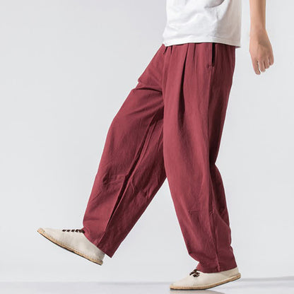 Buddha Stones Summer Casual Minimalist Drawstring Elastic Waist Solid Long Pants Men's Harem Pants With Pockets