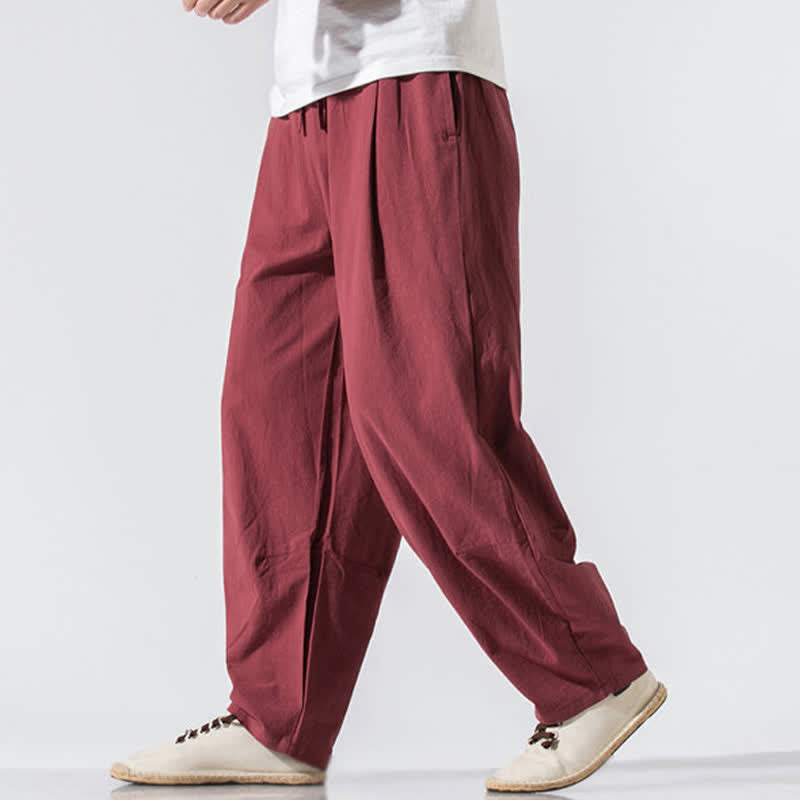 Buddha Stones Summer Casual Minimalist Drawstring Elastic Waist Solid Long Pants Men's Harem Pants With Pockets