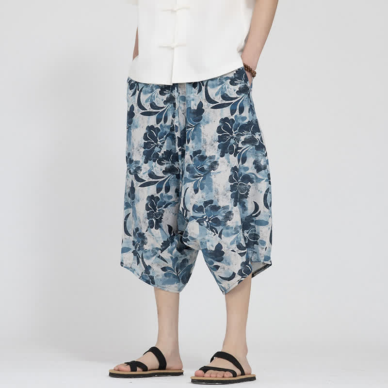 Buddha Stones Summer Boho Casual Elastic Waist Geometric Floral Pattern Capri Pants Men's Harem Pants