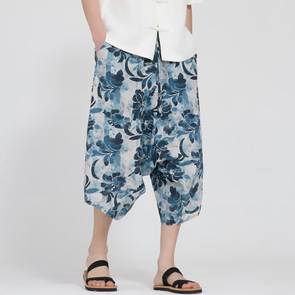 Buddha Stones Summer Boho Casual Elastic Waist Geometric Floral Pattern Capri Pants Men's Harem Pants