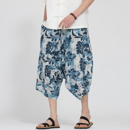 Buddha Stones Summer Boho Casual Elastic Waist Geometric Floral Pattern Capri Pants Men's Harem Pants