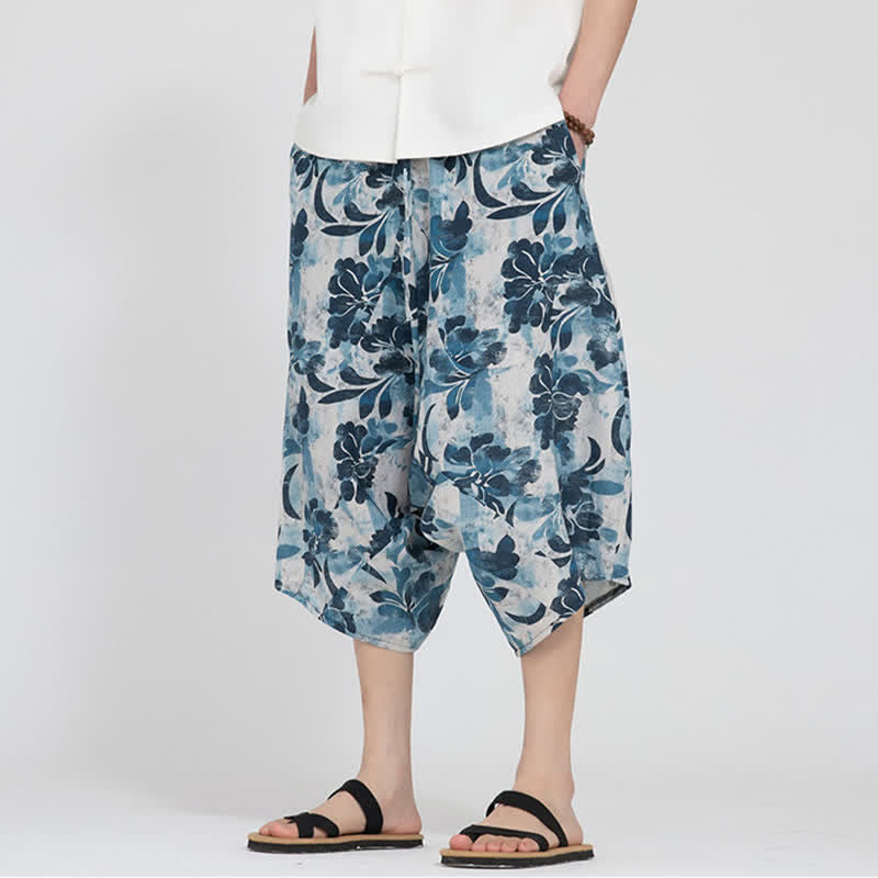 Buddha Stones Summer Boho Casual Elastic Waist Geometric Floral Pattern Capri Pants Men's Harem Pants