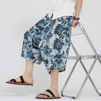 Buddha Stones Summer Boho Casual Elastic Waist Geometric Floral Pattern Capri Pants Men's Harem Pants