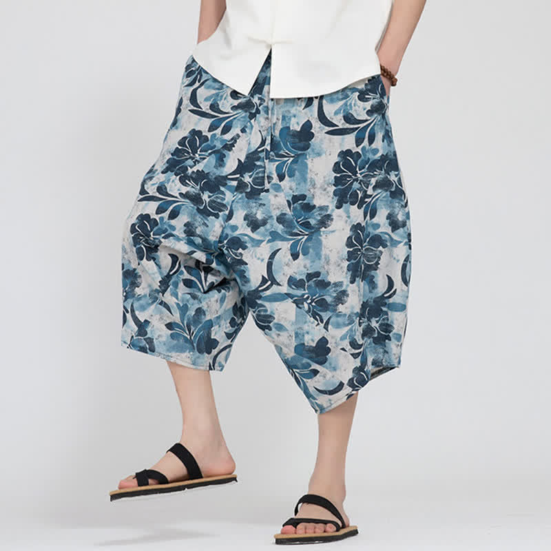Buddha Stones Summer Boho Casual Elastic Waist Geometric Floral Pattern Capri Pants Men's Harem Pants