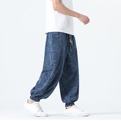 Buddha Stones Spring Summer Casual Boho Drawstring Leopard Cropped Pants Men's Harem Pants With Pockets