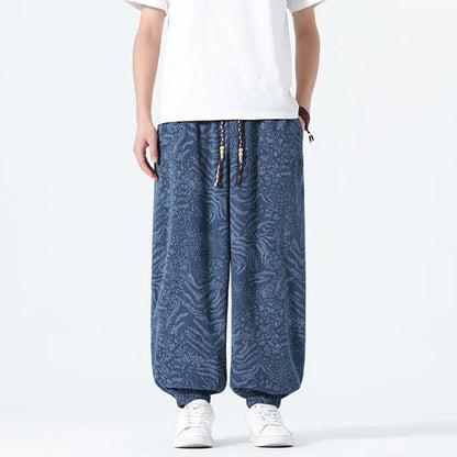 Buddha Stones Spring Summer Casual Boho Drawstring Leopard Cropped Pants Men's Harem Pants With Pockets
