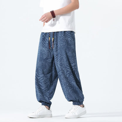Buddha Stones Spring Summer Casual Boho Drawstring Leopard Cropped Pants Men's Harem Pants With Pockets