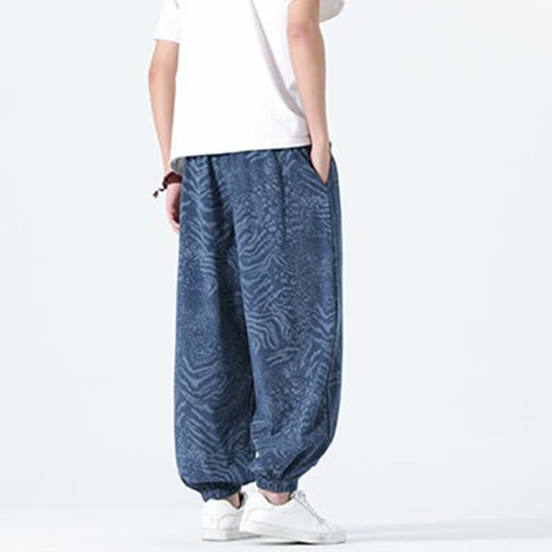 Buddha Stones Spring Summer Casual Boho Drawstring Leopard Cropped Pants Men's Harem Pants With Pockets