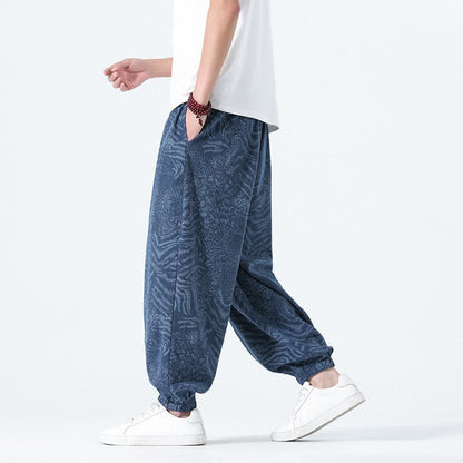 Buddha Stones Spring Summer Casual Boho Drawstring Leopard Cropped Pants Men's Harem Pants With Pockets