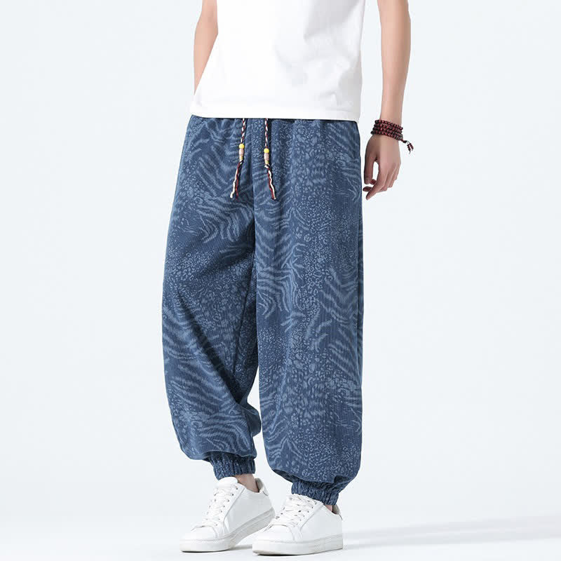 Buddha Stones Spring Summer Casual Boho Drawstring Leopard Cropped Pants Men's Harem Pants With Pockets
