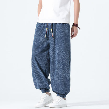Buddha Stones Spring Summer Casual Boho Drawstring Leopard Cropped Pants Men's Harem Pants With Pockets