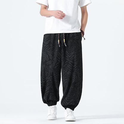 Buddha Stones Spring Summer Casual Boho Drawstring Leopard Cropped Pants Men's Harem Pants With Pockets