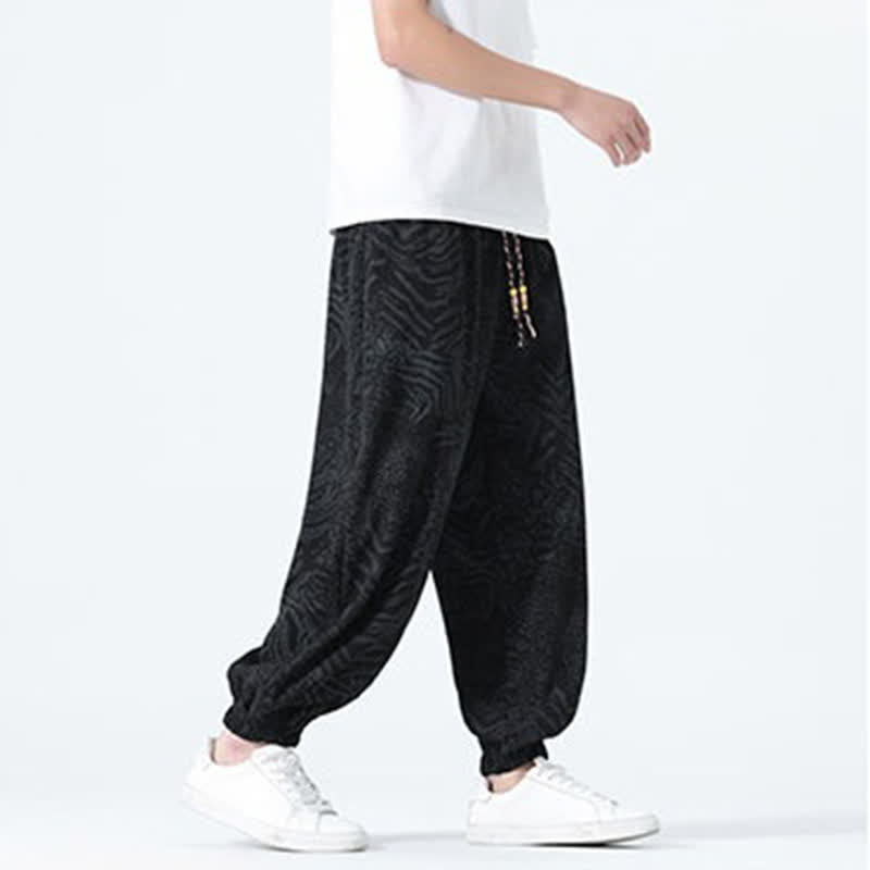 Buddha Stones Spring Summer Casual Boho Drawstring Leopard Cropped Pants Men's Harem Pants With Pockets