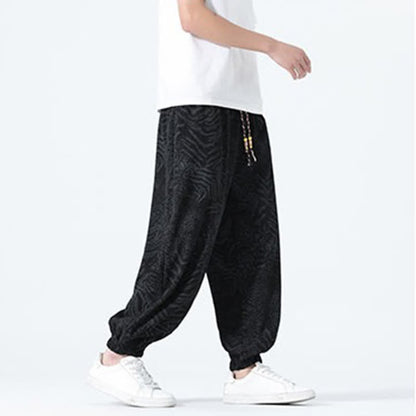 Buddha Stones Spring Summer Casual Boho Drawstring Leopard Cropped Pants Men's Harem Pants With Pockets