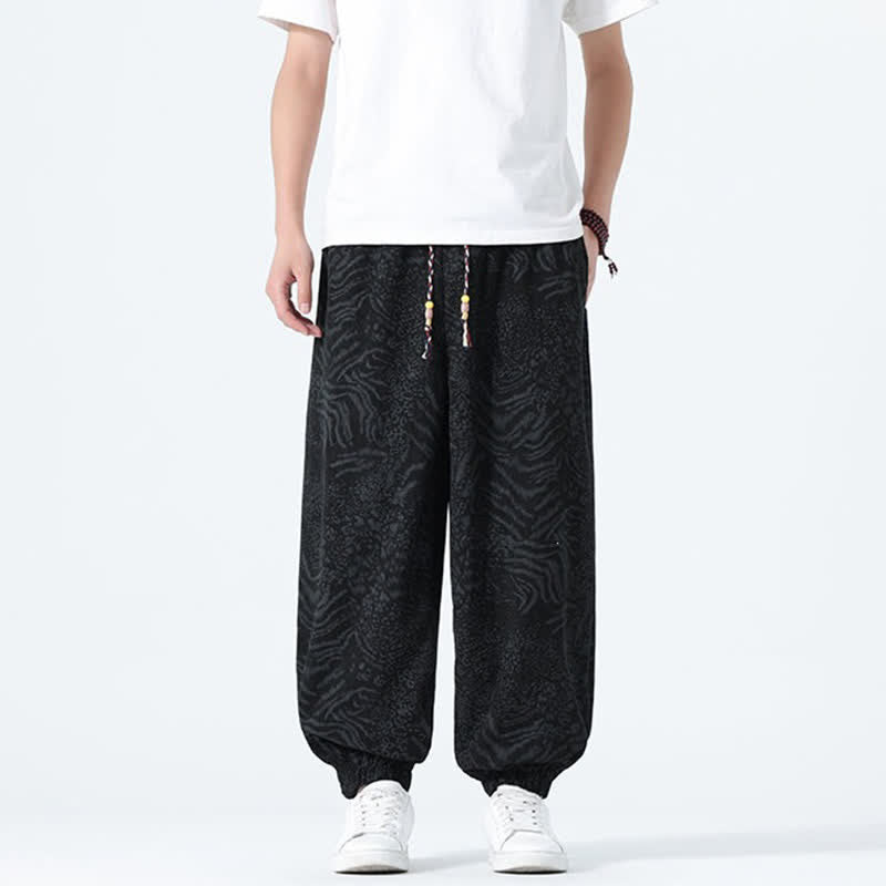 Buddha Stones Spring Summer Casual Boho Drawstring Leopard Cropped Pants Men's Harem Pants With Pockets