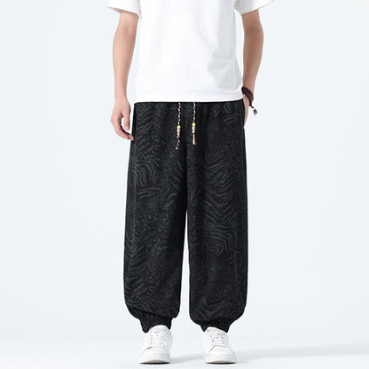 Buddha Stones Spring Summer Casual Boho Drawstring Leopard Cropped Pants Men's Harem Pants With Pockets
