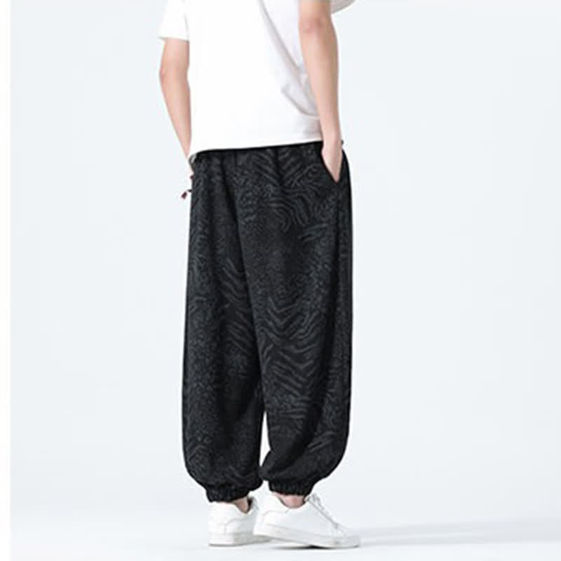 Buddha Stones Spring Summer Casual Boho Drawstring Leopard Cropped Pants Men's Harem Pants With Pockets