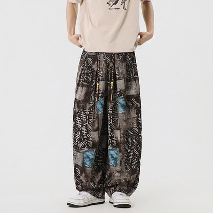 Buddha Stones Spring Summer Boho Casual Drawstring Abstract Long Pants Men's Harem Pants With Pocket