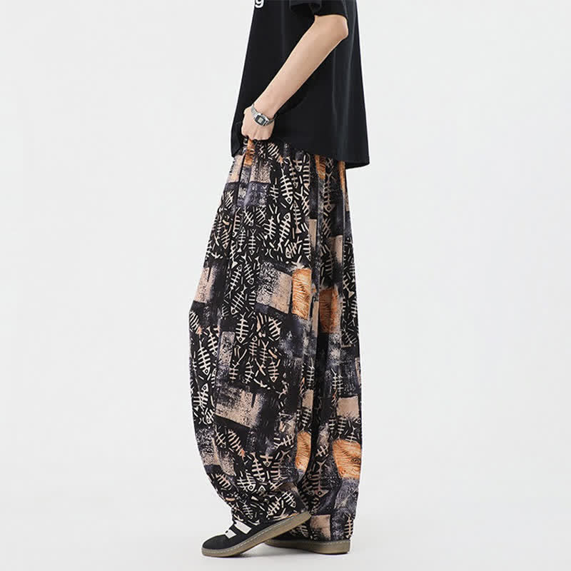 Buddha Stones Spring Summer Boho Casual Drawstring Abstract Long Pants Men's Harem Pants With Pocket