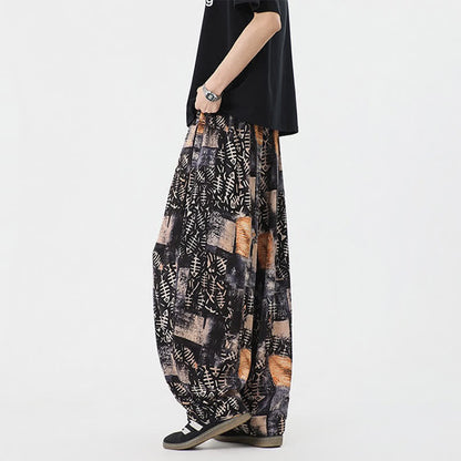 Buddha Stones Spring Summer Boho Casual Drawstring Abstract Long Pants Men's Harem Pants With Pocket