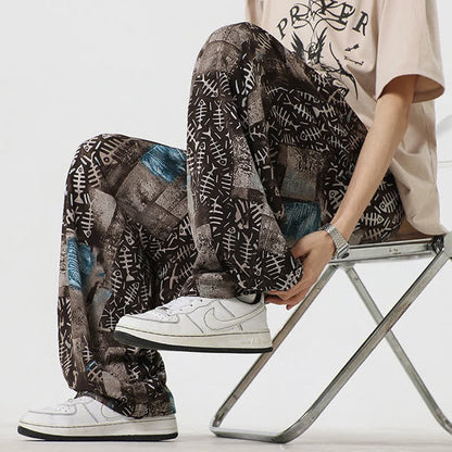 Buddha Stones Spring Summer Boho Casual Drawstring Abstract Long Pants Men's Harem Pants With Pocket