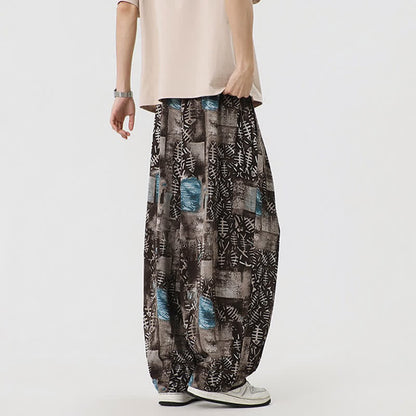 Buddha Stones Spring Summer Boho Casual Drawstring Abstract Long Pants Men's Harem Pants With Pocket