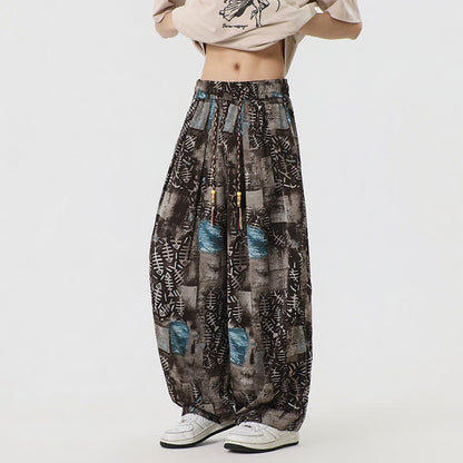 Buddha Stones Spring Summer Boho Casual Drawstring Abstract Long Pants Men's Harem Pants With Pocket