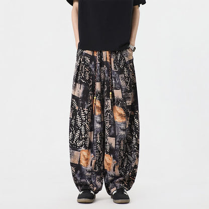 Buddha Stones Spring Summer Boho Casual Drawstring Abstract Long Pants Men's Harem Pants With Pocket