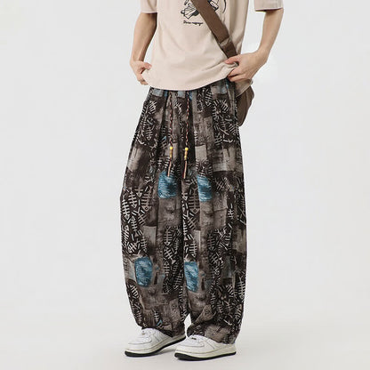 Buddha Stones Spring Summer Boho Casual Drawstring Abstract Long Pants Men's Harem Pants With Pocket