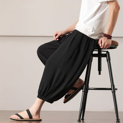 Buddha Stones Summer Casual Minimalist Drawstring Solid Capri Pants Men's Harem Pants With Pocket