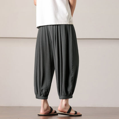 Buddha Stones Summer Casual Minimalist Drawstring Solid Capri Pants Men's Harem Pants With Pocket