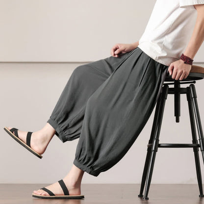Buddha Stones Summer Casual Minimalist Drawstring Solid Capri Pants Men's Harem Pants With Pocket