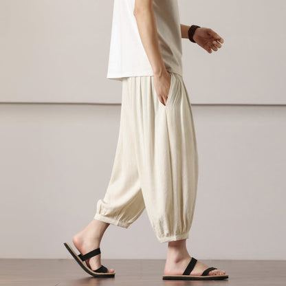 Buddha Stones Summer Casual Minimalist Drawstring Solid Capri Pants Men's Harem Pants With Pocket