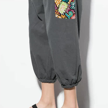 Buddha Stones Summer Casual Boho Drawstring Abstract Capri Pants Men's Harem Pants With Pocket