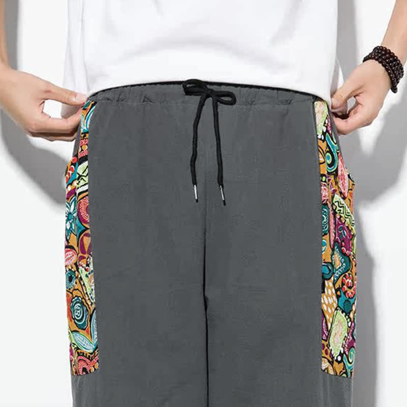 Buddha Stones Summer Casual Boho Drawstring Abstract Capri Pants Men's Harem Pants With Pocket
