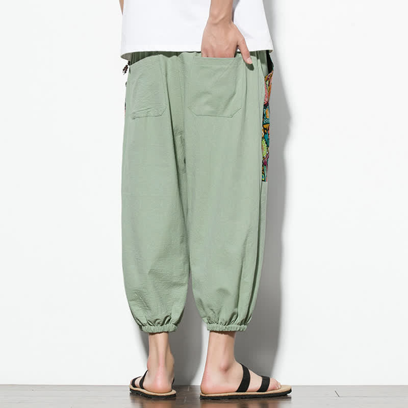 Buddha Stones Summer Casual Boho Drawstring Abstract Capri Pants Men's Harem Pants With Pocket