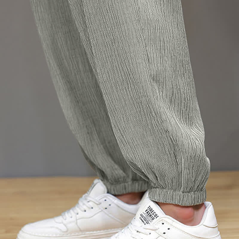 Buddha Stones Summer Casual Tang Style Solid Cropped Pants Men's Harem Pants With Pockets