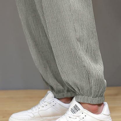 Buddha Stones Summer Casual Tang Style Solid Cropped Pants Men's Harem Pants With Pockets