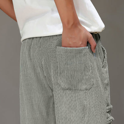 Buddha Stones Summer Casual Tang Style Solid Cropped Pants Men's Harem Pants With Pockets