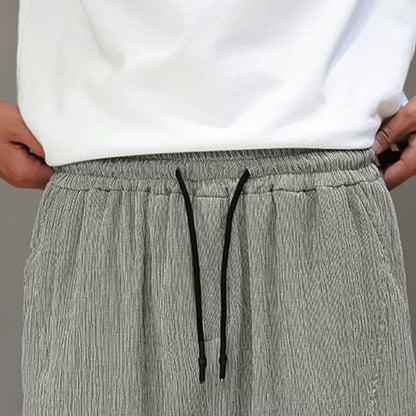 Buddha Stones Summer Casual Tang Style Solid Cropped Pants Men's Harem Pants With Pockets