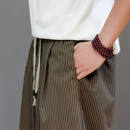 Buddha Stones Summer Casual Drawstring Striped Capri Pants Men's Harem Pants With Pocket