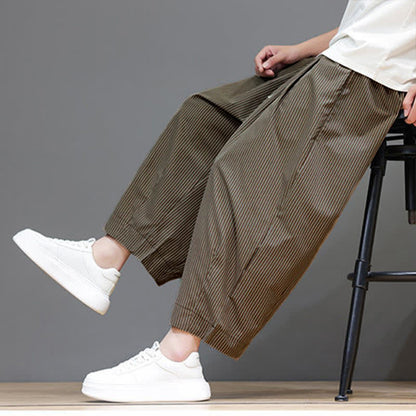 Buddha Stones Summer Casual Drawstring Striped Capri Pants Men's Harem Pants With Pocket