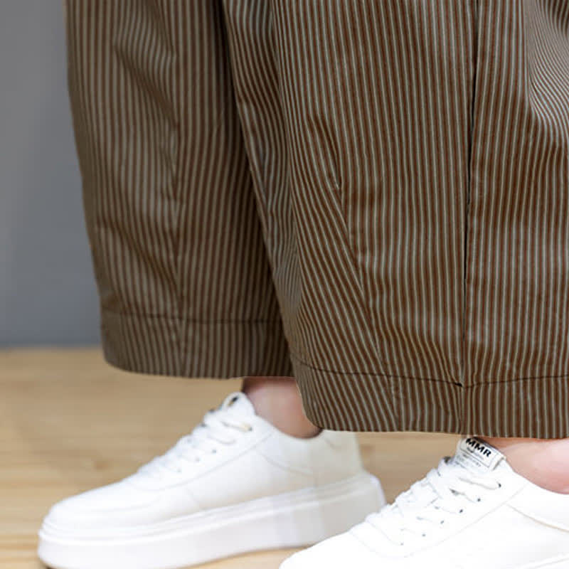 Buddha Stones Summer Casual Drawstring Striped Capri Pants Men's Harem Pants With Pocket
