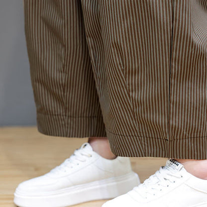 Buddha Stones Summer Casual Drawstring Striped Capri Pants Men's Harem Pants With Pocket