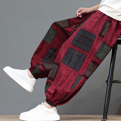Buddha Stones Summer Boho Casual Drawstring Geometric Cropped Pants Men's Harem Pants With Pocket