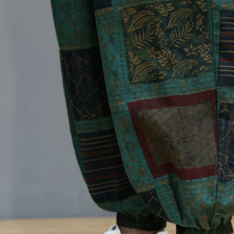 Buddha Stones Summer Boho Casual Drawstring Geometric Cropped Pants Men's Harem Pants With Pocket