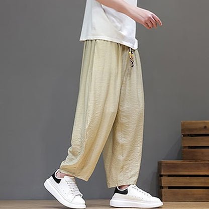 Buddha Stones Summer Casual Minimalist Drawstring Solid Cropped Pants Men's Harem Pants With Pocket