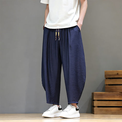 Buddha Stones Summer Casual Minimalist Drawstring Solid Cropped Pants Men's Harem Pants With Pocket