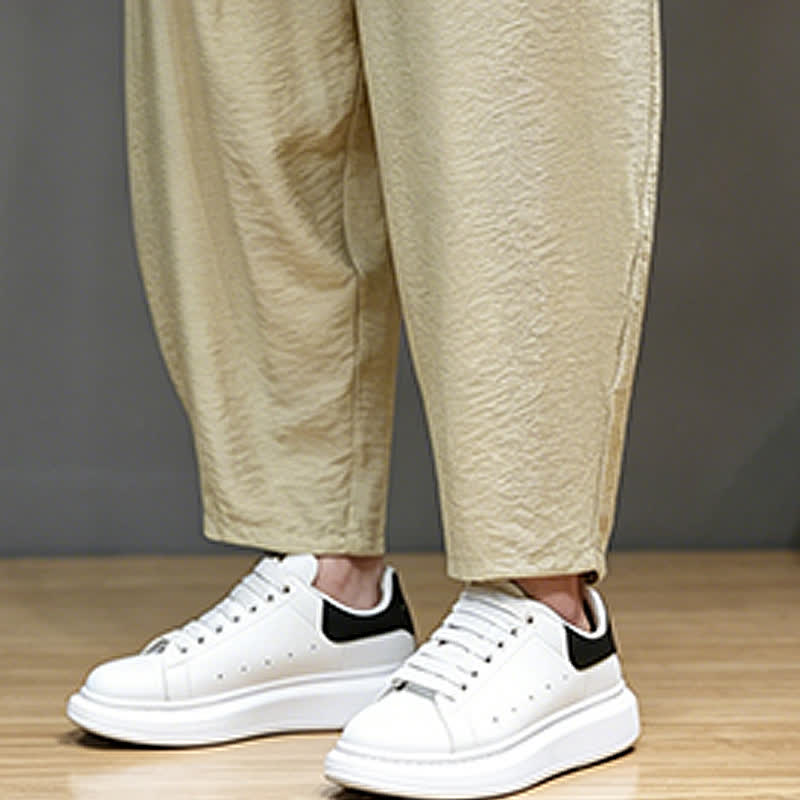 Buddha Stones Summer Casual Minimalist Drawstring Solid Cropped Pants Men's Harem Pants With Pocket