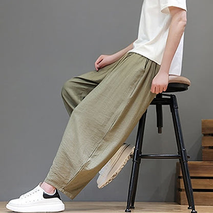 Buddha Stones Summer Casual Minimalist Drawstring Solid Cropped Pants Men's Harem Pants With Pocket